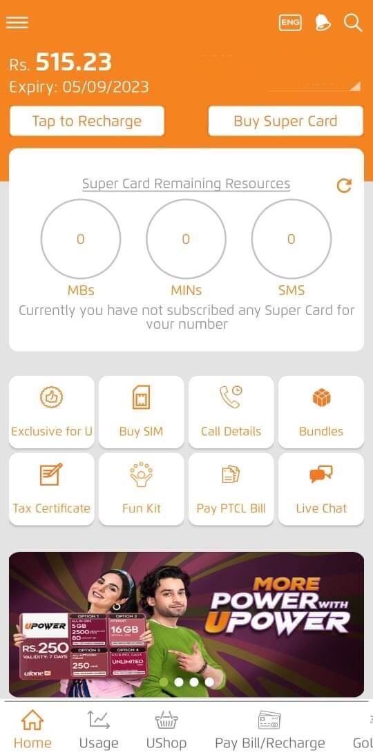 check Ufone balance using app
